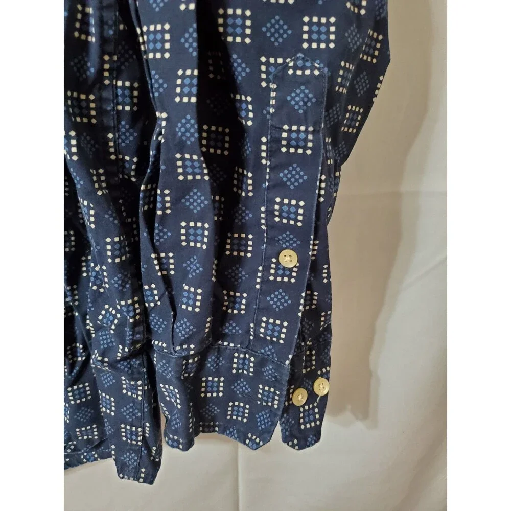 Vintage Banana Republic Shirt Mens Medium Blue Long Sleeve Button Up Geometric